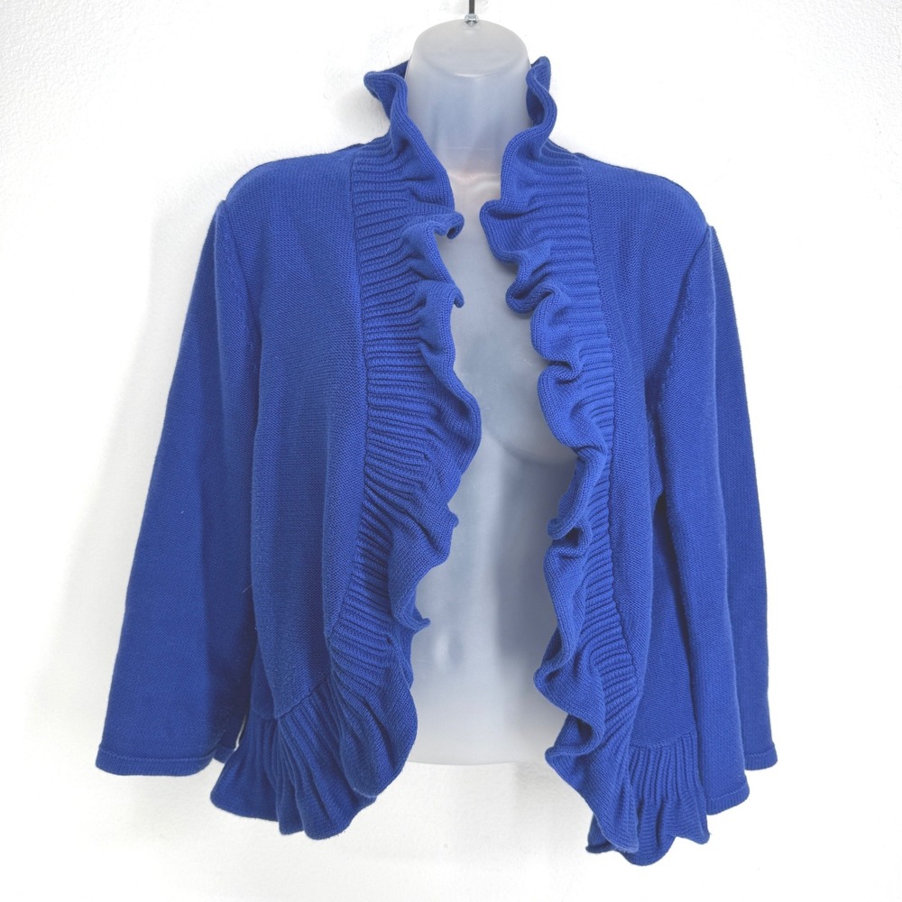 Ruffle Trim Open Bolero Cardigan Sweater Womens Size L Layering Preppy Romantic